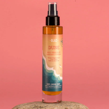 Huile sèche corps, cheveux et visage. Aux ingrédients Bretons et marins pour nourrir, hydrater et apaiser la peau. Un après-soleil parfait