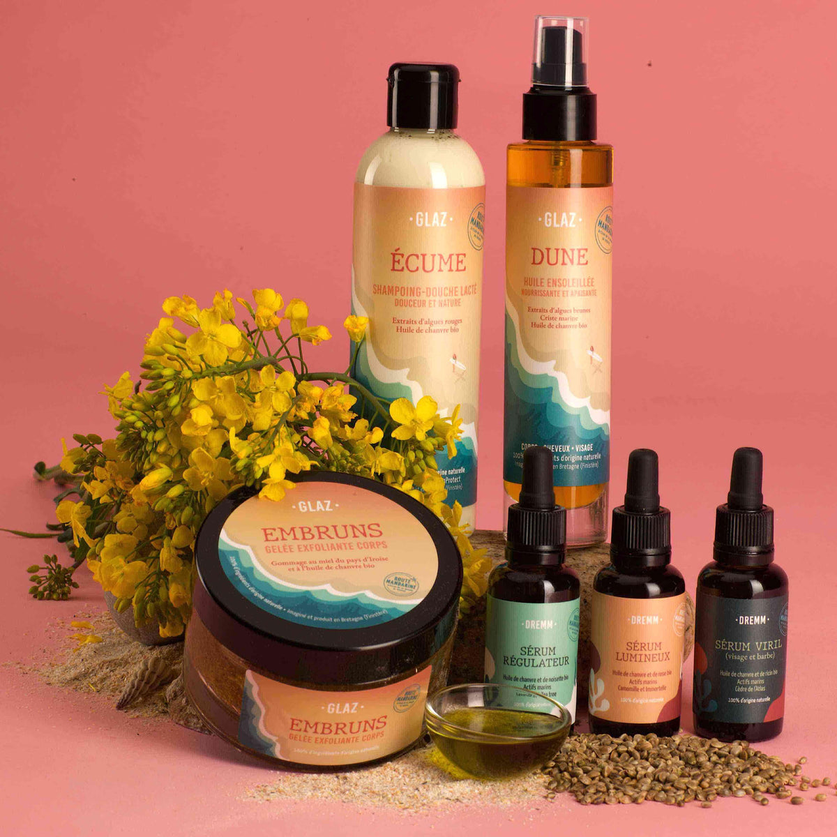 Gamme de soins imaginés et produits en Bretagne, aux ingrédient bretons et actifs marins.